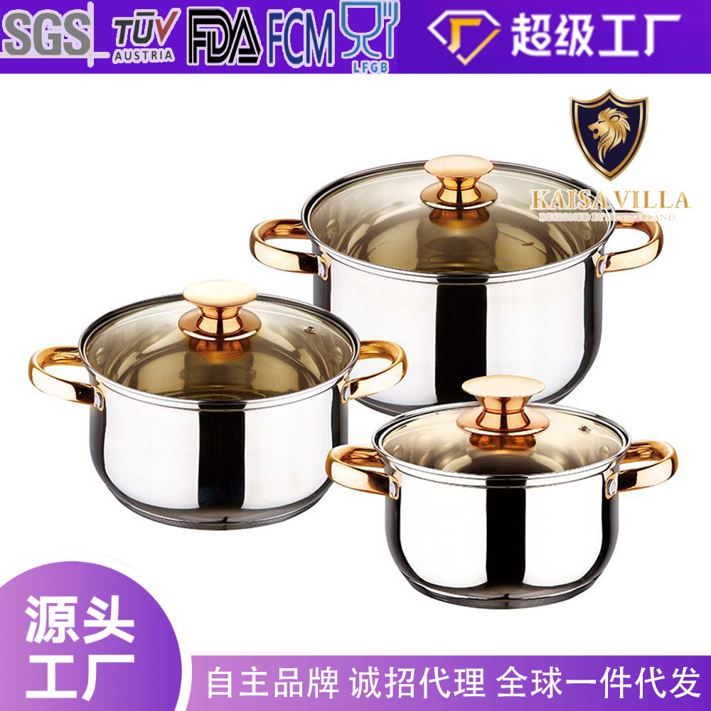 KAISA VILLA olla de sopa de acero inoxidable 201 de grado alimenticio con fondo de 5 capas engrosado, juego de ollas para guisar de doble asa, caja de regalo