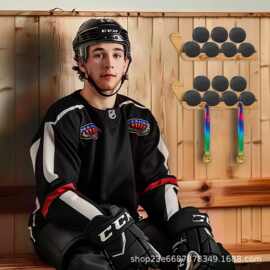 木制曲棍球收纳架家居壁挂式冰球展示架带凹槽悬挂式整理架挂墙