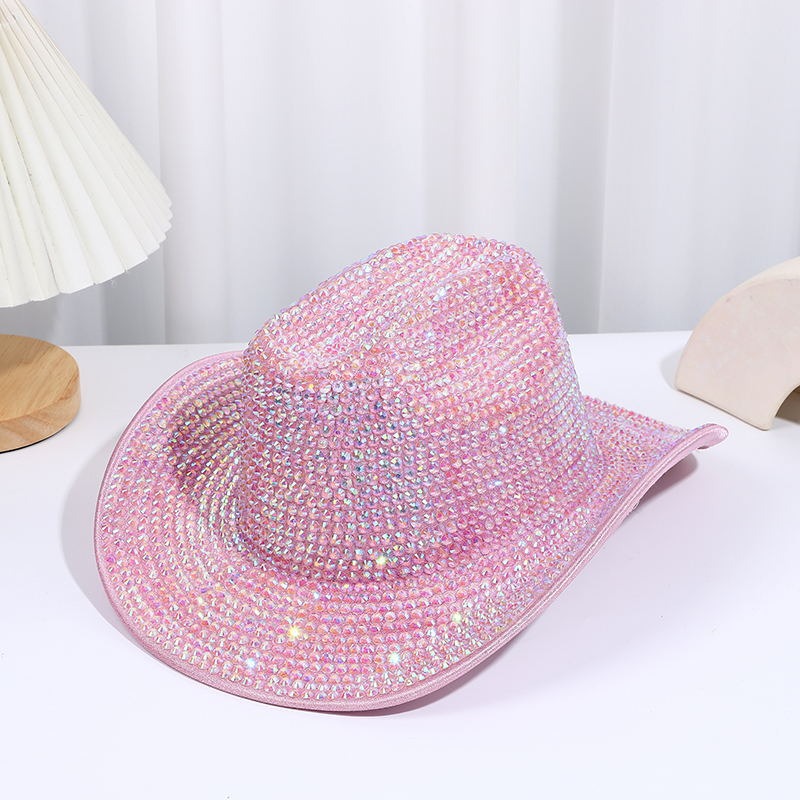 Nuevo diamante rosa gran bisel crimpado cónico sombrero de jazz neutro europeo y americano hip-hop en stock puede imprimir logotipo