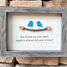 跨境新款创意挂墙相框海玻璃彩虹鸟客厅家居装饰木质工艺品摆挂件