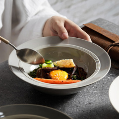 北歐草帽盤意面盤西餐高級感創意簡約沙拉盤深湯盤菜盤子家用2024