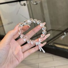 轻奢冰透感10mm白色串珠蝴蝶结飘带手串女冰凉甜美手链送女友礼物