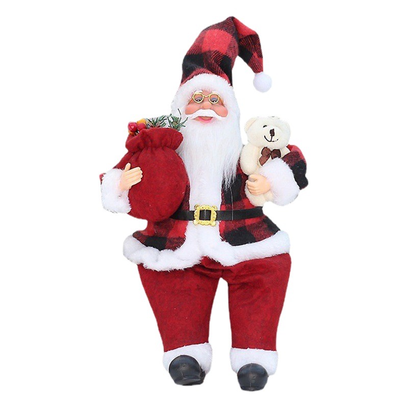 Pequeños suministros de decoración de Navidad al por mayor 30cm postura sentada Santa Claus regalos ventana decoración de muñecas adornos