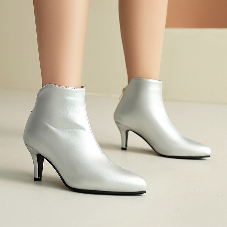 2025 [New Style] Casual Fashion Short Boots Large Size Women's Boots 34-48 Gold Silver Black and White Pointed Thin