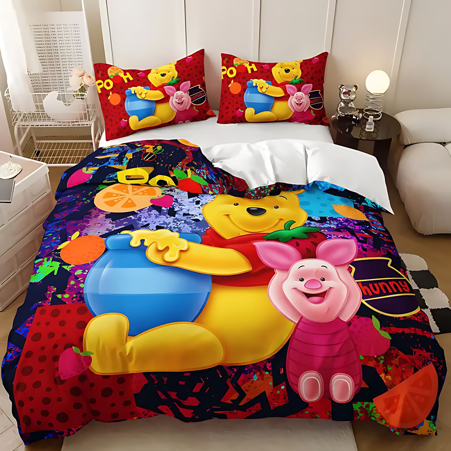 TEMU / JIT transfronterizo HD cute Winnie the Pooh impresión digital molido colchón conjunto de almohada para diseñar