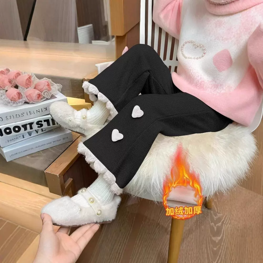 女童秋冬裤子2025新款儿童洋气加绒冬季女宝宝时髦加厚外穿喇叭裤