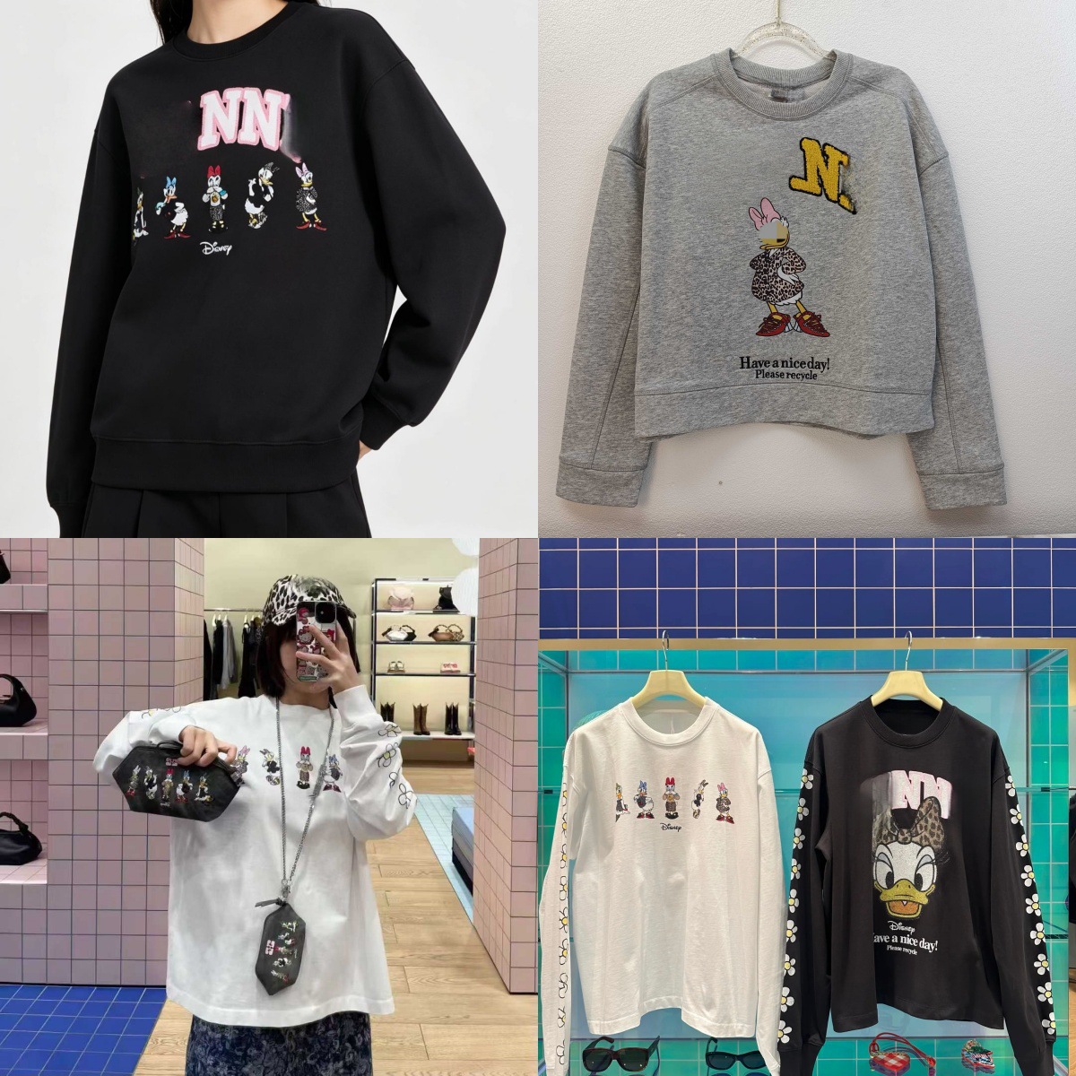 26 New Models of Donald Duck Collaboration Printed Long-Sleeve T-Shirts and Sweatshirts, Pure Cotton, Cross-Border Women's Casual Printed Versatile Tops