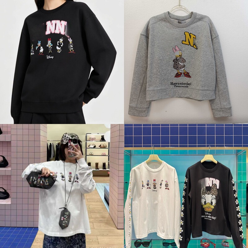 26 New Models of Donald Duck Collaboration Printed Long-Sleeve T-Shirts and Sweatshirts, Pure Cotton, Cross-Border Women's Casual Printed Versatile Tops