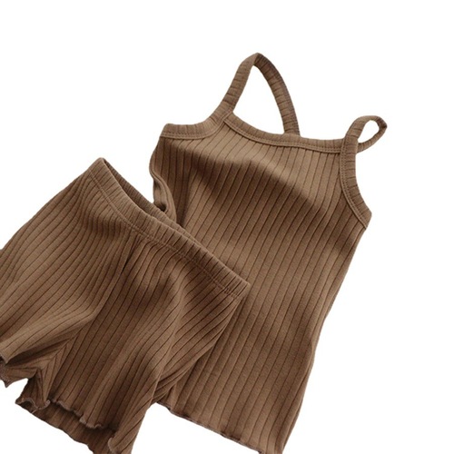  Summer Children's Suit Ribbed Suspender Suit Cotton Infant Home Clothes Baby Girl Pajamas Pants