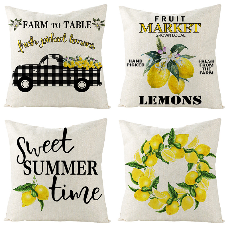 亞馬遜組合夏日系列檸檬抱枕套 家居沙發靠枕靠墊套批發定制抱枕