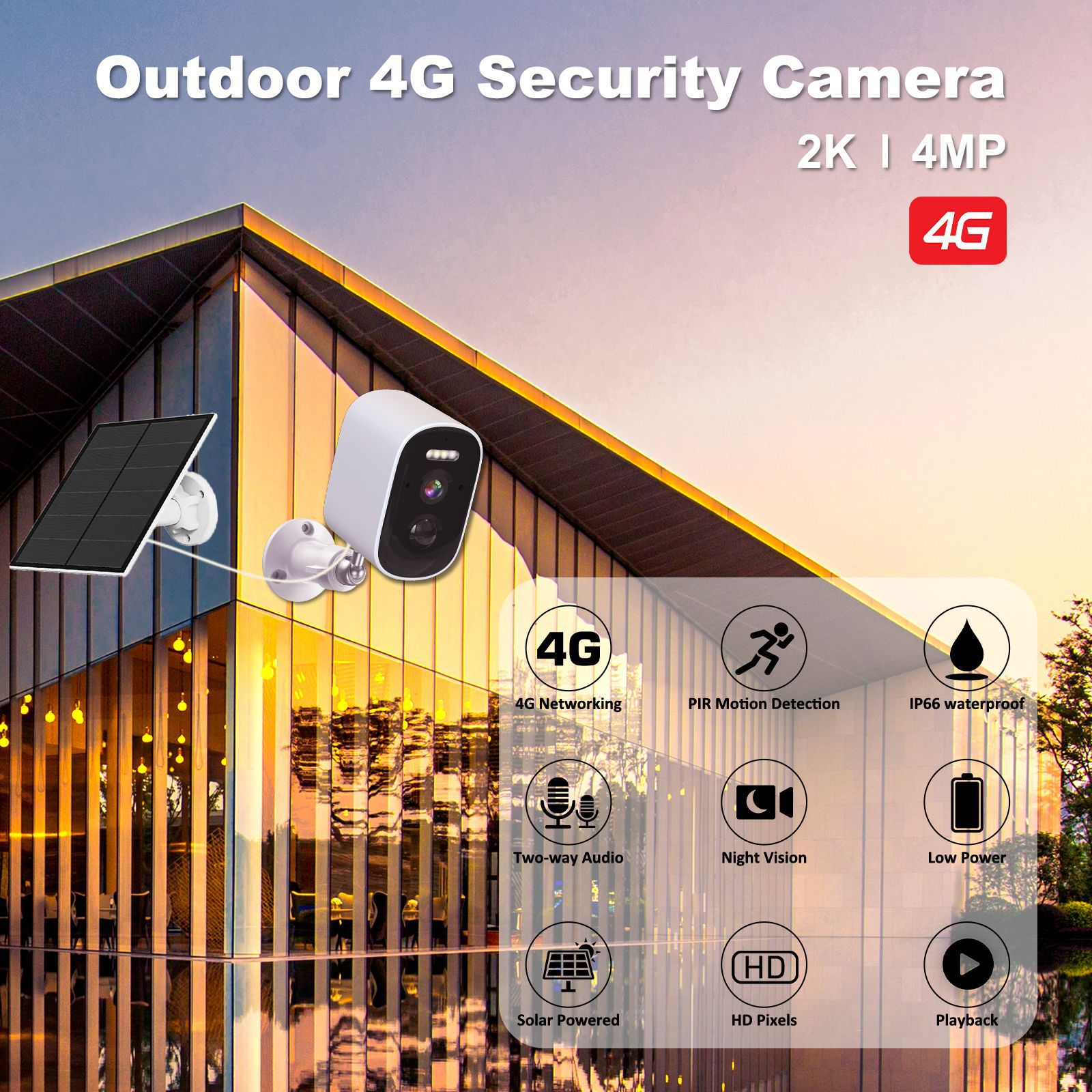 Cámara de Vigilancia 4G de Fábrica, Inalámbrica, Impermeable, con Energía Solar, de Bajo Consumo, Tipo Torreta Inteligente, Popular para Comercio Exterior y Ventas Transfronterizas