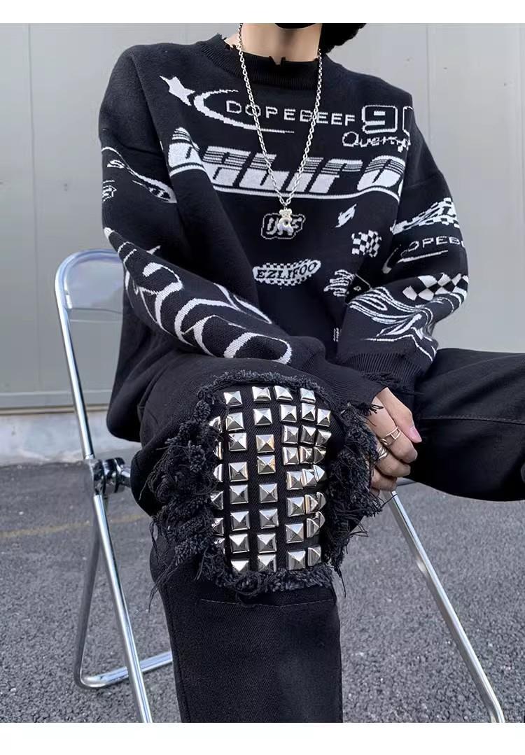 2025 Spring And Autumn Versatile Fashion Black Distressed Design Jeans Washed Wear-resistant Youth Long Pants Men's Cool_mkmklike.com