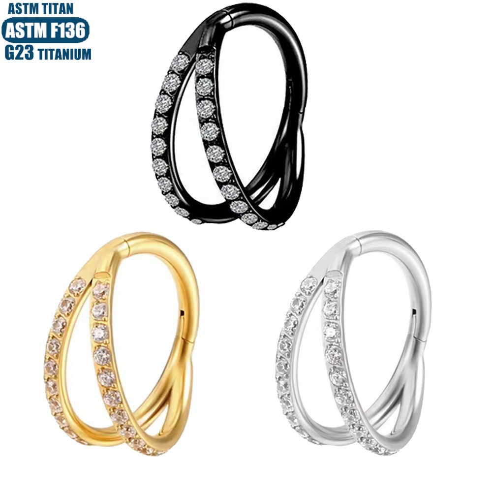 F136 Implant Grade Titanium Nose Ring Bifurcation Inlaid Zircon Seamless Ring Earrings Nose Piercing Jewelry detail image 7