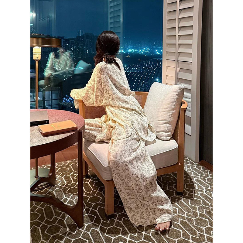 甜美温柔风舒适棉纱睡衣女款春秋季新款宽松显瘦可外穿家居服套装|undefined