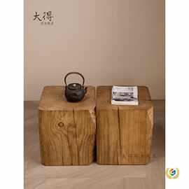原木墩子酒店组合茶几实木边几民宿树桩底座木桩根雕摆件方形坐凳