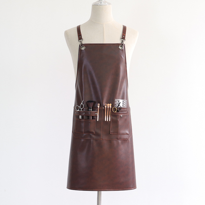 Delantal de cuero de PU de Amazon transfronterizo, cuero de caballo loco, cintura de cocina para el hogar, mono de restaurante, delantal impermeable, impresión