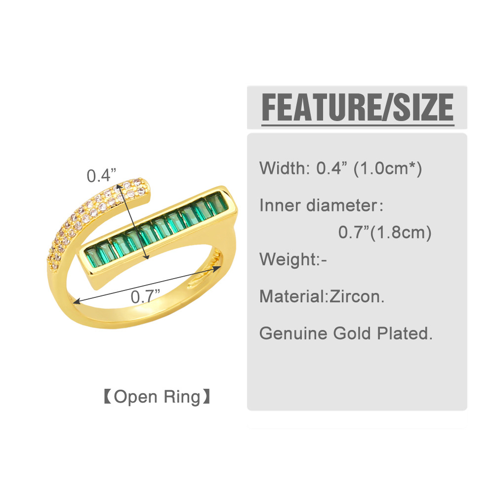 Fashion Leaf Copper Open Ring Plating Inlay Zircon Copper Rings