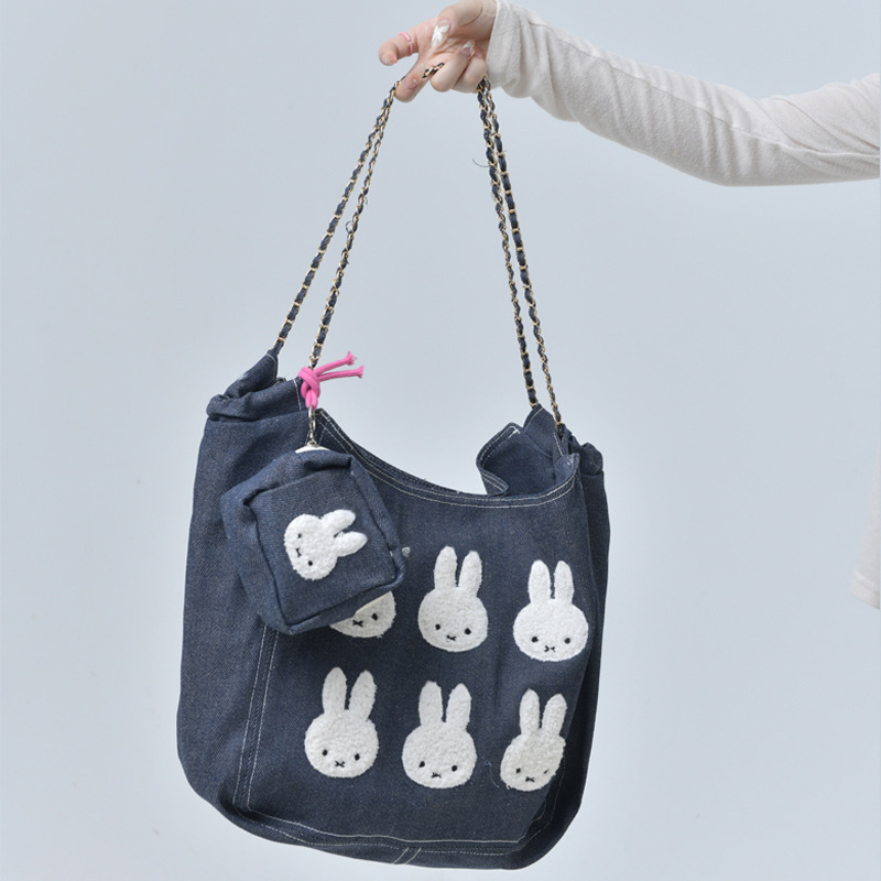 2024 Miffy Miffy New Chain Bag Cute Fashion Bag Shoulder Bag Shopping Commuter Women's Canvas Bag