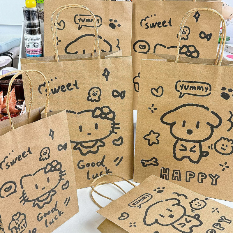 ins风简约猫咪狗狗牛皮色纸手提礼物袋创意高级感轻奢礼物包装袋|undefined