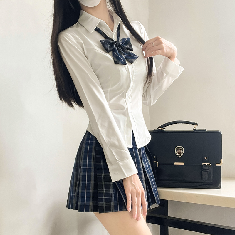 JK 허리 신칭 셔츠 긴팔 V 넥 순수한 정욕 핫 소녀 다목적 슬리밍 일본 대학 스타일 셔츠 여성용