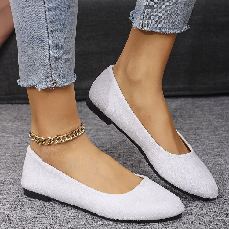 Women's Flats 2025 Spring and Summer New Flats Shoes Pointed Toe Shallow Mouth Beanie Shoes Suede Large Size Women's Shoes Export Labeling