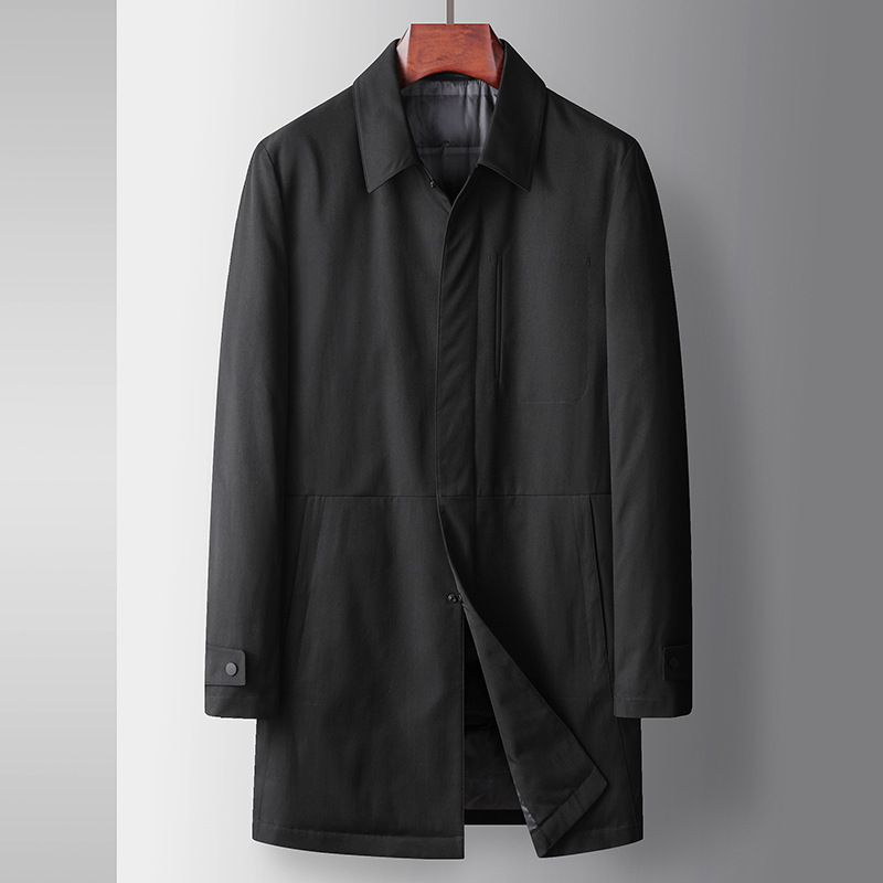 Men's Clothing Men's windbreaker autumn and winter mid length lapel white duck Silk cotton lining thickened middle aged and young business warm jacket_voghion.com