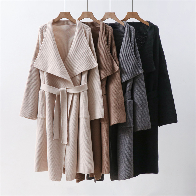 Heavy! High Weight Thickened Knitted Sweater Coat Women's Bathrobe Style Lace-Up Large Laps Loose Long Cardigan Heavy! High Weight Thickened Knitted Sweater Coat Women's Bathrobe Style Lace-Up Large Laps Loose Long Cardigan