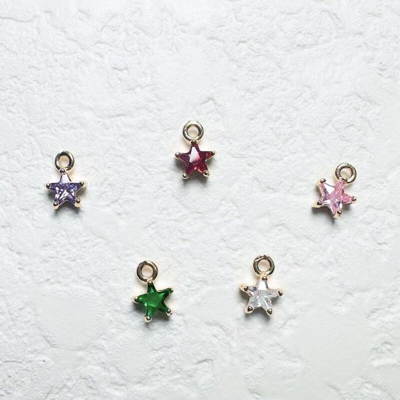 DIY Bracelet Star Earrings Pendant Color Pendant Accessories 14K Gold Handmade Five Claw with Color Zirconium Five-pointed Star Small Pendant