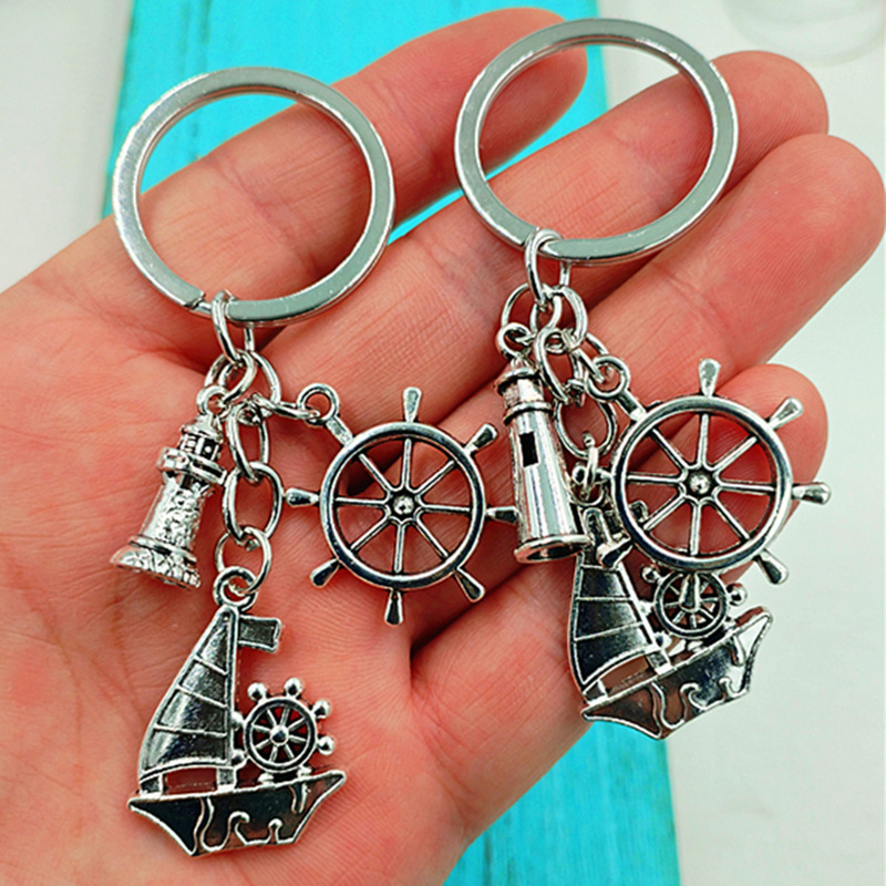 Cross-border European and American Retro Alloy Nautical Series Simulation Boat Thallium Sailing Lighthouse Pendant Keychain Commemorative Gift Cross-border European and American Retro Alloy Nautical Series Simulation Boat Thallium Sailing Lighthouse Pendant Keychain Commemorative Gift