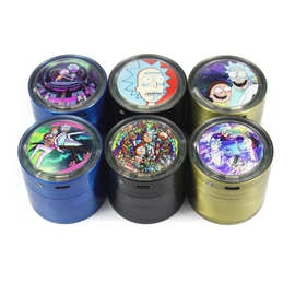 跨境新品50mm彩印卡通图案旋转带灯锌合金金属烟草磨烟器研磨器