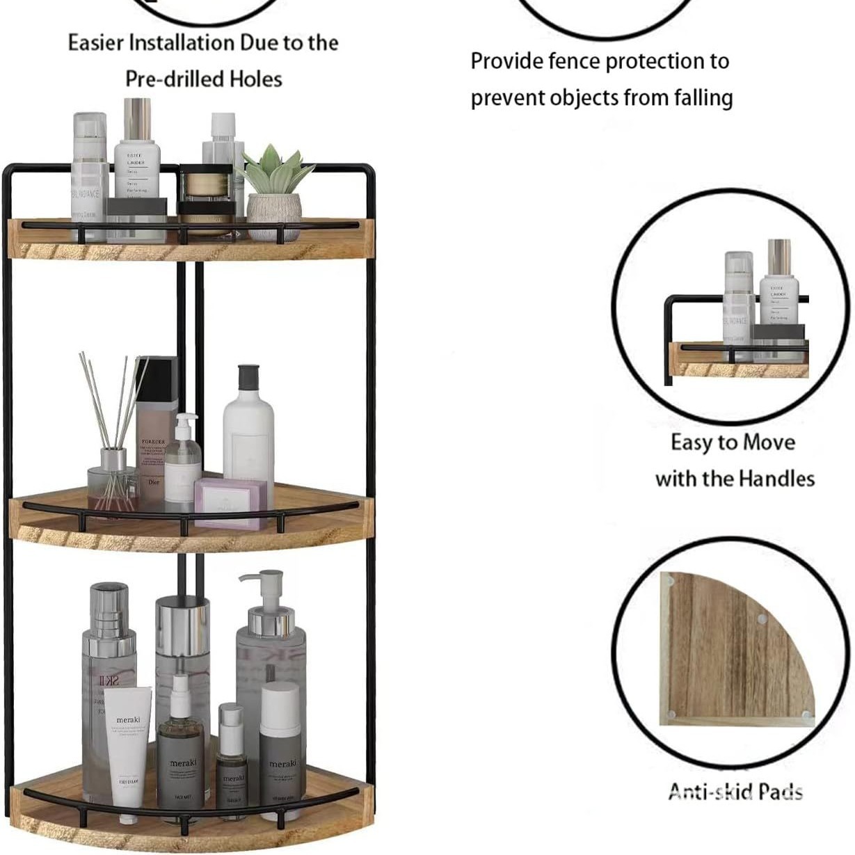 Estante de madera multicapa Estante de limpieza de artículos de tocador de baño Estante de almacenamiento de cosméticos Estante de almacenamiento de suministros de cocina