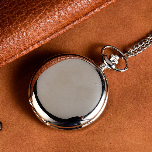 Two-Sided Light Silver Pocket Watch with Regular White Dial, Flip-Open Necklace Watch, Quartz Movement