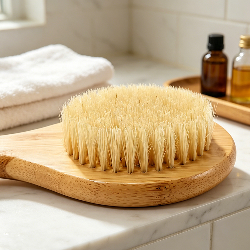 Cepillo de baño de mango largo para espalda, cepillo de masaje ultrasuave de cerdas suaves, cepillo de baño con cerdas de cerdo, herramienta de limpieza.