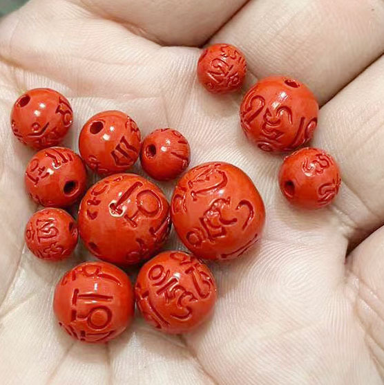 厂家直供低含量朱砂红砂六字真言手链散珠圆珠diy手链串珠配件