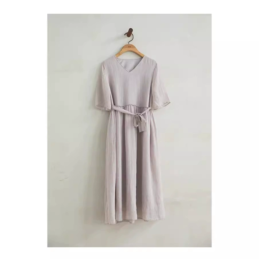 2024 весна и лето новый продукт из смеси рами и скрученные ткани фея прохладное двойное платье с V-образным вырезом