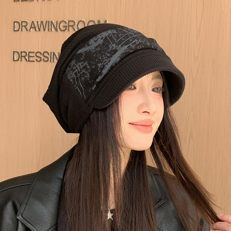 秋冬新款防风扎染帽子女韩系百搭保暖堆堆帽大头围包头帽文艺冷帽|undefined