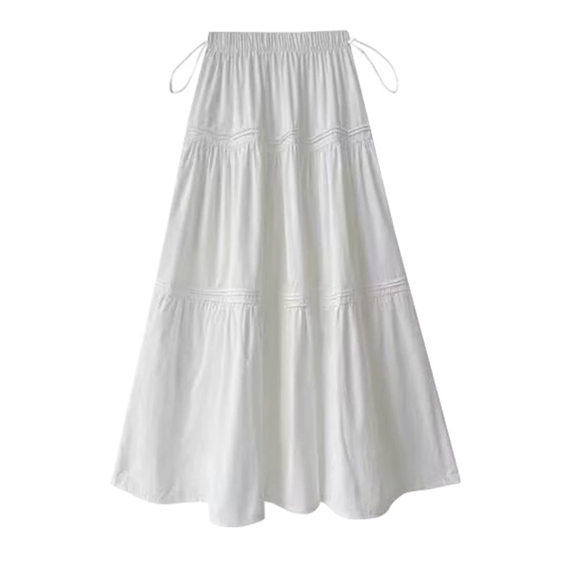 Летняя длинная белая юбка, oversize, середина длины, хлопок и лён, силуэт A-линии