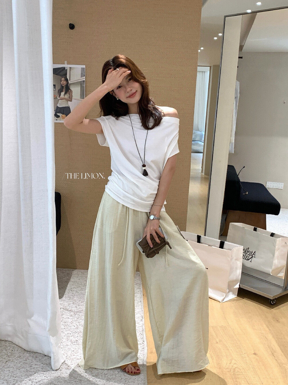 Quần culottes ống rộng cạp chun rút dây chất liệu linen mùa hè — Vàng nhạt, màu đen, trắng ngà, màu hồng chi tiết 25