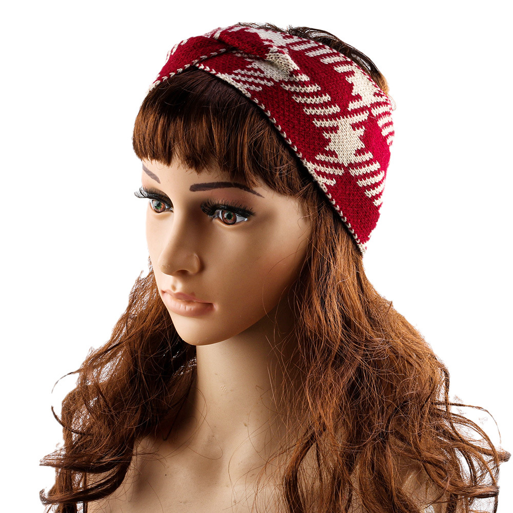 Knitted Headband Plaid Pattern Wool Elastic Yoga Hair Accessory_voghion.com