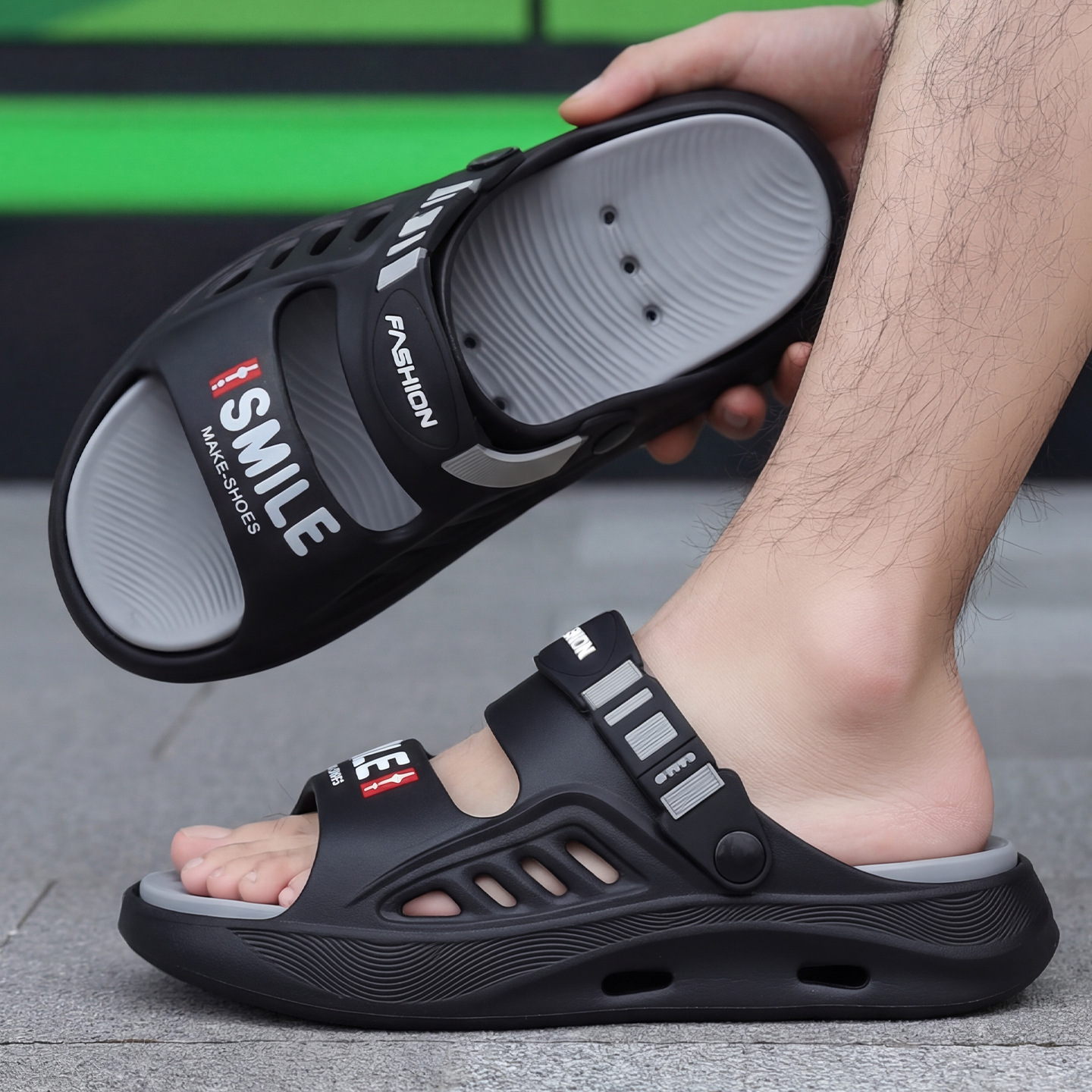 Zomerslippers voor heren, trendy merk, comfortabel, topkwaliteit, waterdicht, antislip, strandsandalen, casual model met één bandje_voghion.com