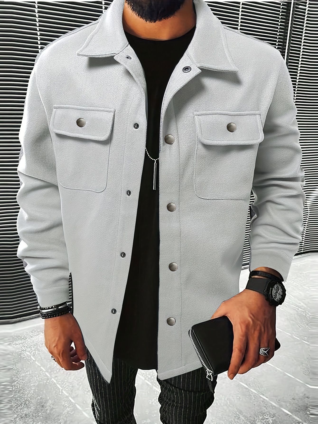 Nuevo transfronterizo Europa y América Amazon chaqueta de solapa chaqueta suelta chaqueta de trabajo de lana casual de Amazon hombre