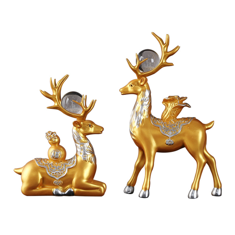 Light Luxury Lucky Deer Home Furnishings Housewarming and Opening Fulu Double Deer Decorative Gifts Living Room Entrance Resin Crafts