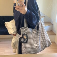 韩系ins博主同款大容量托特包格纹通勤大包简约百搭单肩包手提包