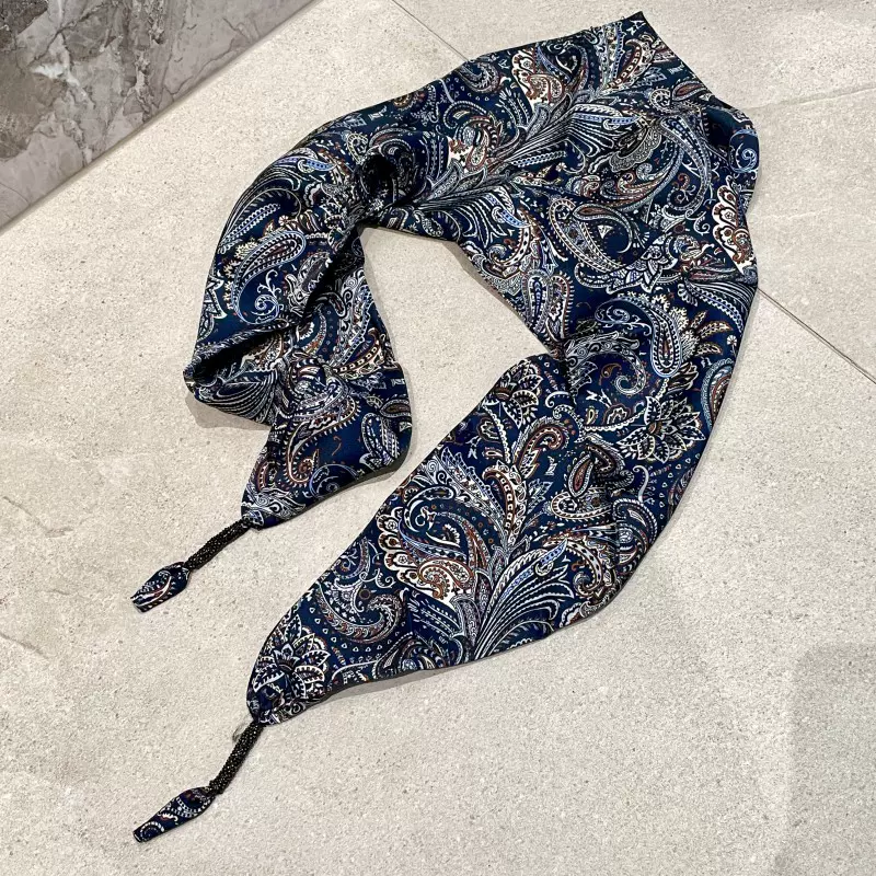 深蓝腰果花丝巾腰带装饰搭配裤子腰间牛仔裤配裙子叠穿三角巾屁帘