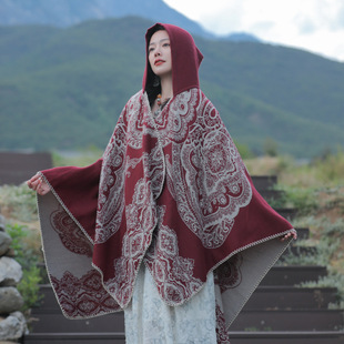 Xinjiang Xizang Tourism Wear Ethnic Style Cloak Shawl Warm Scarf Prairie Photography Cloak Women's All-match