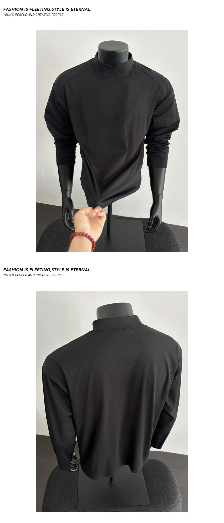 Men's V-neck Patchwork Long Sleeve T-shirt Boxy Oversized Top_voghion.com