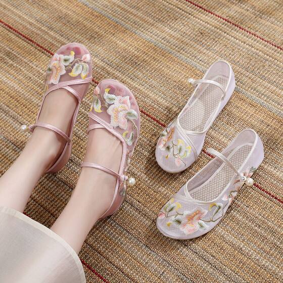 [Butterfly Mann] 2024 new Chinese style gauze cloth shoes temperament cheongsam old Beijing vintage embroidered shoes antique shoes