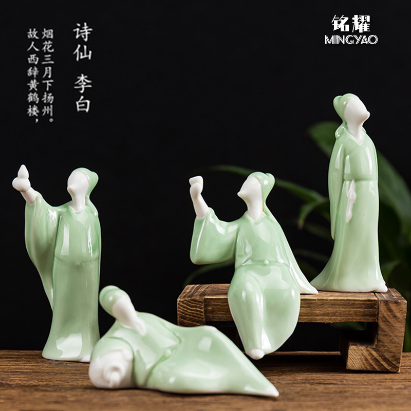陶瓷诗仙李白醉酒禅意古风人物书房客厅假山花盆景观装饰品小摆件