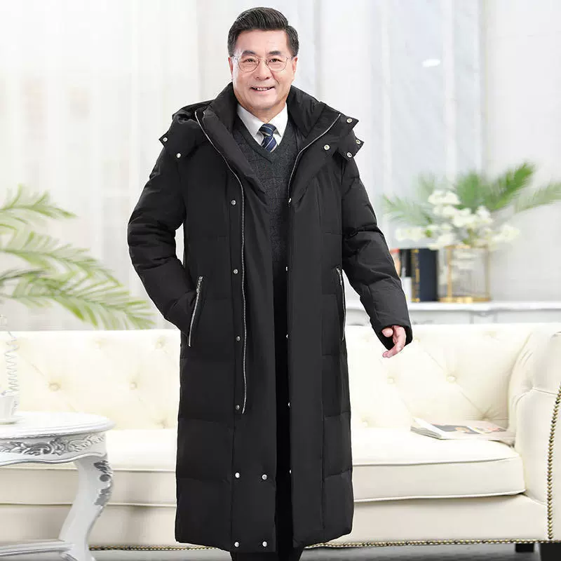跨境中老年爸爸羽绒服加厚男士长款过膝中老年冬装保暖潮流牌外套