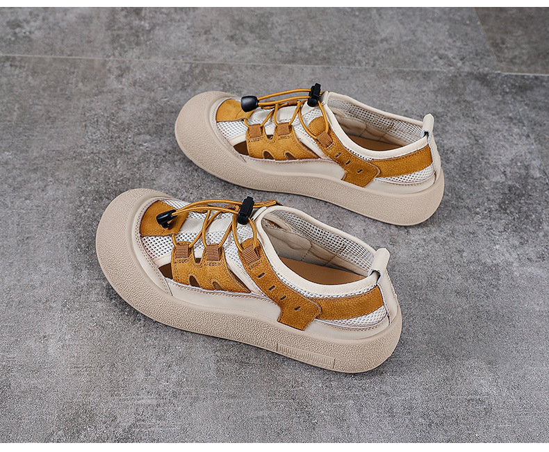 Sandal nữ đế bệt da thật khoét lỗ đầu to thoáng khí — Màu be chi tiết 13